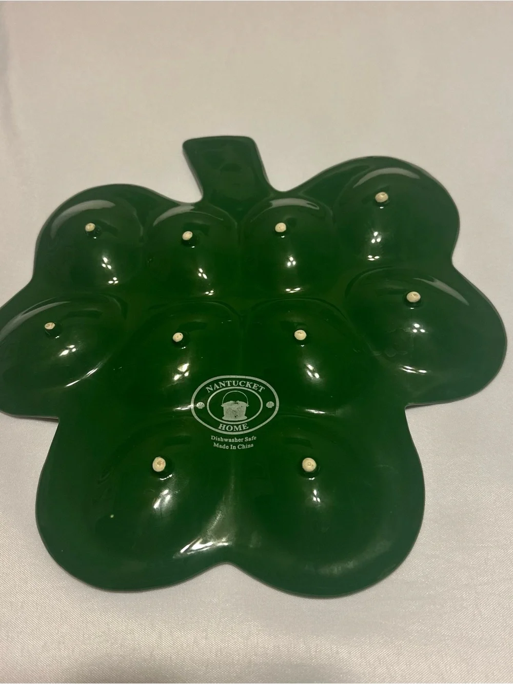 Nantucket Ceramic Green Clover-Shaped Egg or Snack Tray